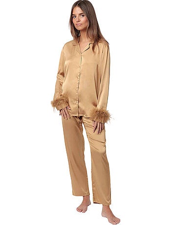 ADMAS LUXURY Pijama Abierto Manga Larga Plumas Marabu Luxe para Mujer