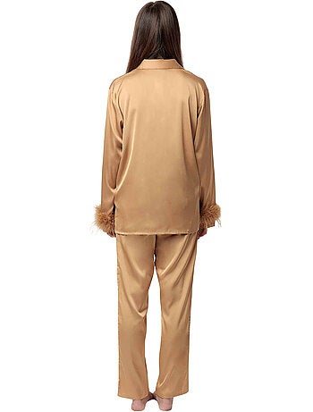 ADMAS LUXURY Pijama Abierto Manga Larga Plumas Marabu Luxe para Mujer