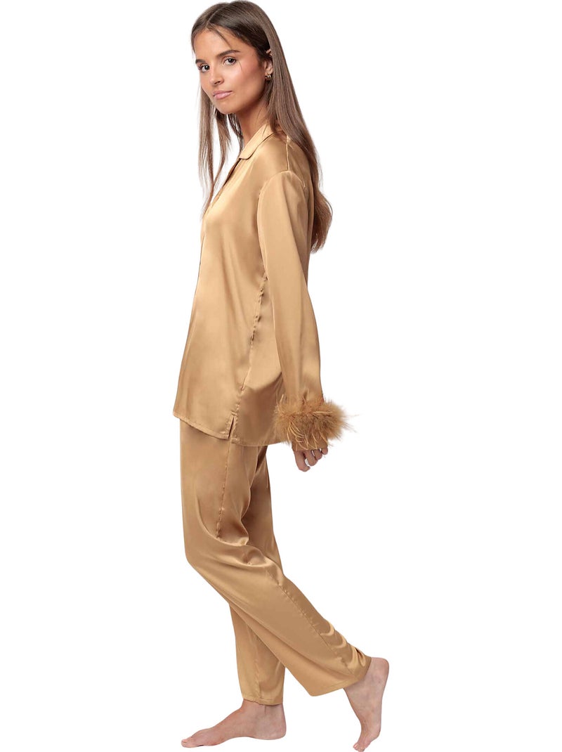 ADMAS LUXURY Pijama Abierto Manga Larga Plumas Marabu Luxe para Mujer Amarillo - Kiabi