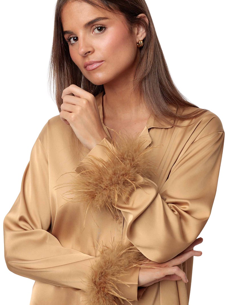 ADMAS LUXURY Pijama Abierto Manga Larga Plumas Marabu Luxe para Mujer Amarillo - Kiabi