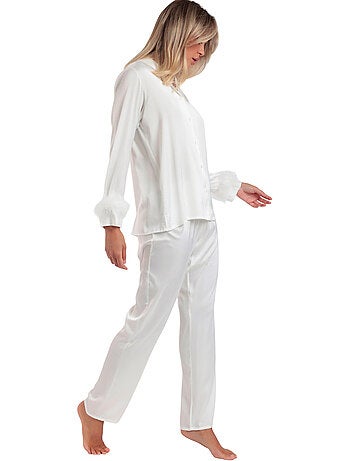 ADMAS LUXURY Pijama Abierto Manga Larga Plumas Marabu Luxe para Mujer
