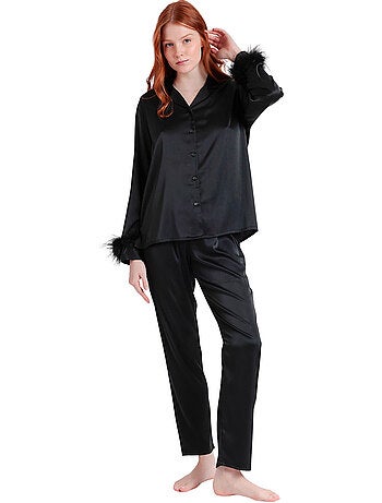 ADMAS LUXURY Pijama Abierto Manga Larga Plumas Marabu Luxe para Mujer