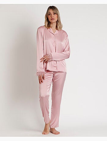 ADMAS LUXURY Pijama Abierto Manga Larga Plumas Marabu Luxe para Mujer