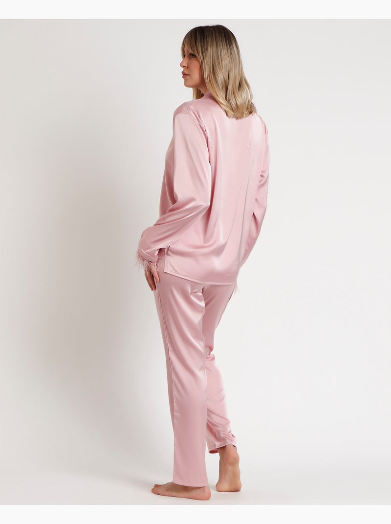 ADMAS LUXURY Pijama Abierto Manga Larga Plumas Marabu Luxe para Mujer Rosa claro - Kiabi
