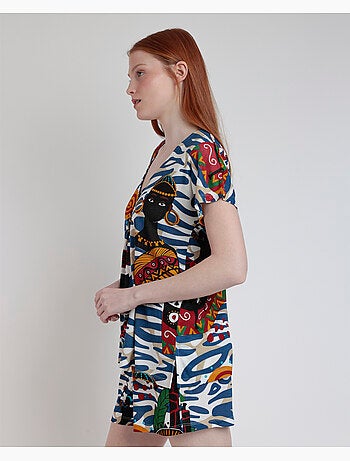 ADMAS LUXURY Pijama Manga Caída Luxury African para Mujer