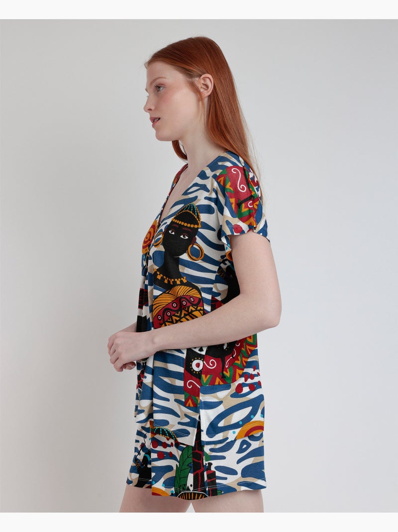ADMAS LUXURY Pijama Manga Caída Luxury African para Mujer Multicolor - Kiabi