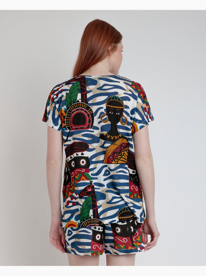 ADMAS LUXURY Pijama Manga Caída Luxury African para Mujer Multicolor - Kiabi