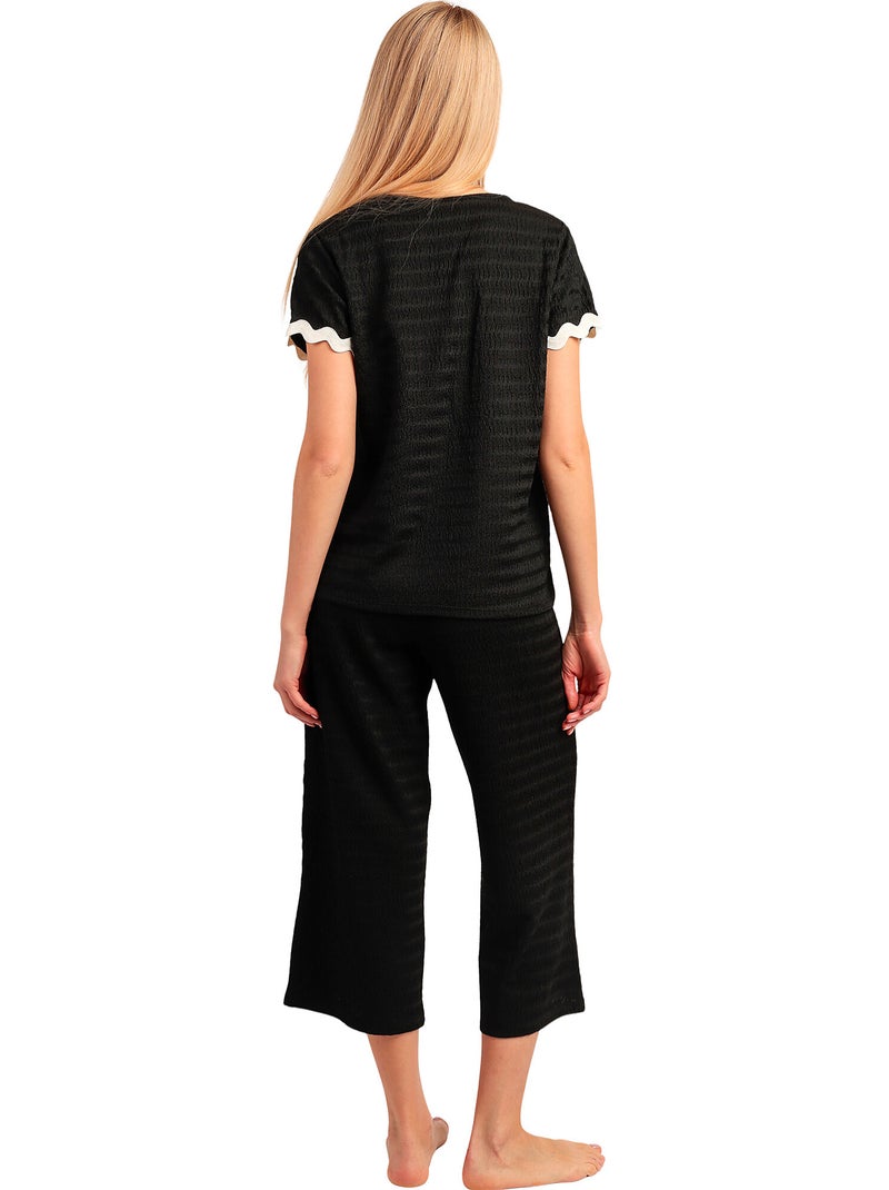 ADMAS LUXURY Pijama Manga Corta Luxe Waves para Mujer Negro - Kiabi