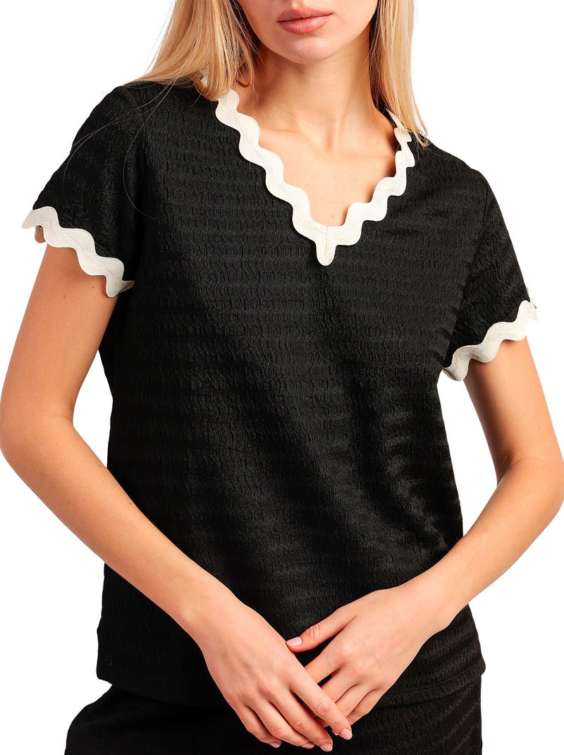 ADMAS LUXURY Pijama Manga Corta Luxe Waves para Mujer Negro - Kiabi