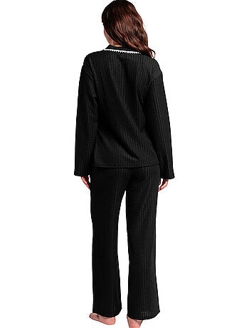 ADMAS LUXURY Pijama Manga Larga Abierto Cruzado Stitching para Mujer