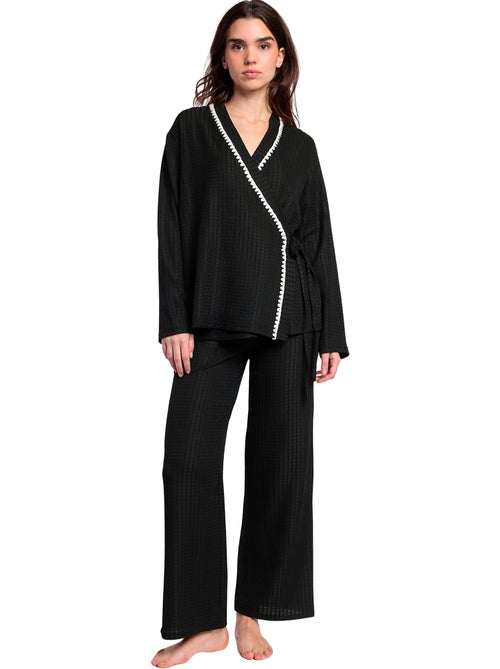 ADMAS LUXURY Pijama Manga Larga Abierto Cruzado Stitching para Mujer - Kiabi