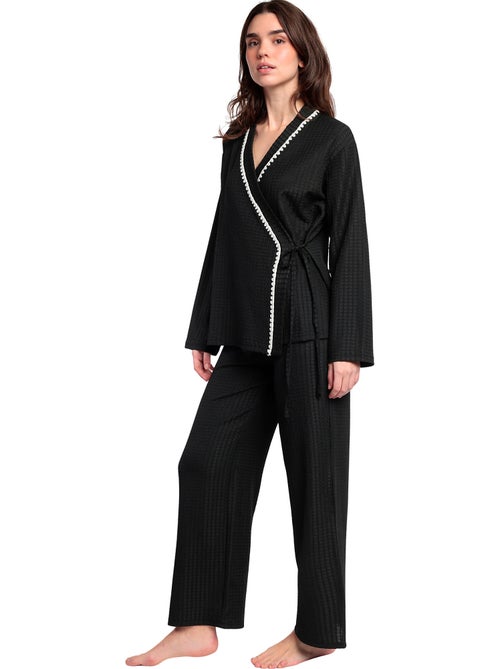 ADMAS LUXURY Pijama Manga Larga Abierto Cruzado Stitching para Mujer - Kiabi