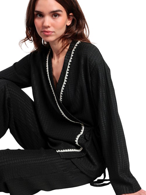ADMAS LUXURY Pijama Manga Larga Abierto Cruzado Stitching para Mujer - Kiabi