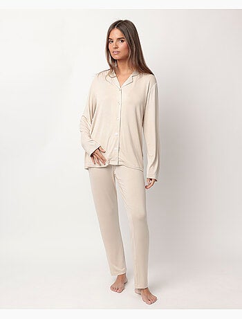 ADMAS LUXURY Pijama Manga Larga Abierto Luxury Lisos para Mujer