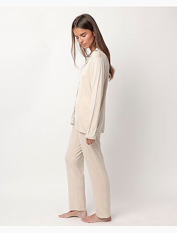 ADMAS LUXURY Pijama Manga Larga Abierto Luxury Lisos para Mujer