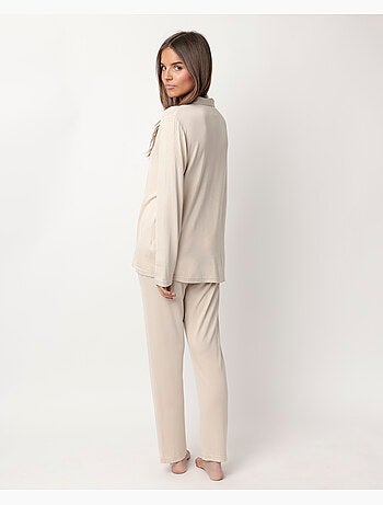 ADMAS LUXURY Pijama Manga Larga Abierto Luxury Lisos para Mujer