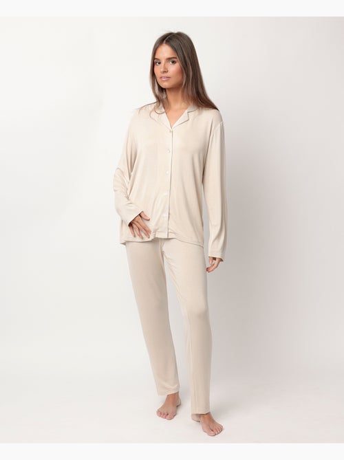 ADMAS LUXURY Pijama Manga Larga Abierto Luxury Lisos para Mujer - Kiabi ADMAS LUXURY Pijama Manga Larga Abierto Luxury Lisos para Mujer - Kiabi