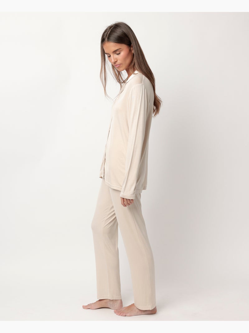 ADMAS LUXURY Pijama Manga Larga Abierto Luxury Lisos para Mujer Champán - Kiabi
