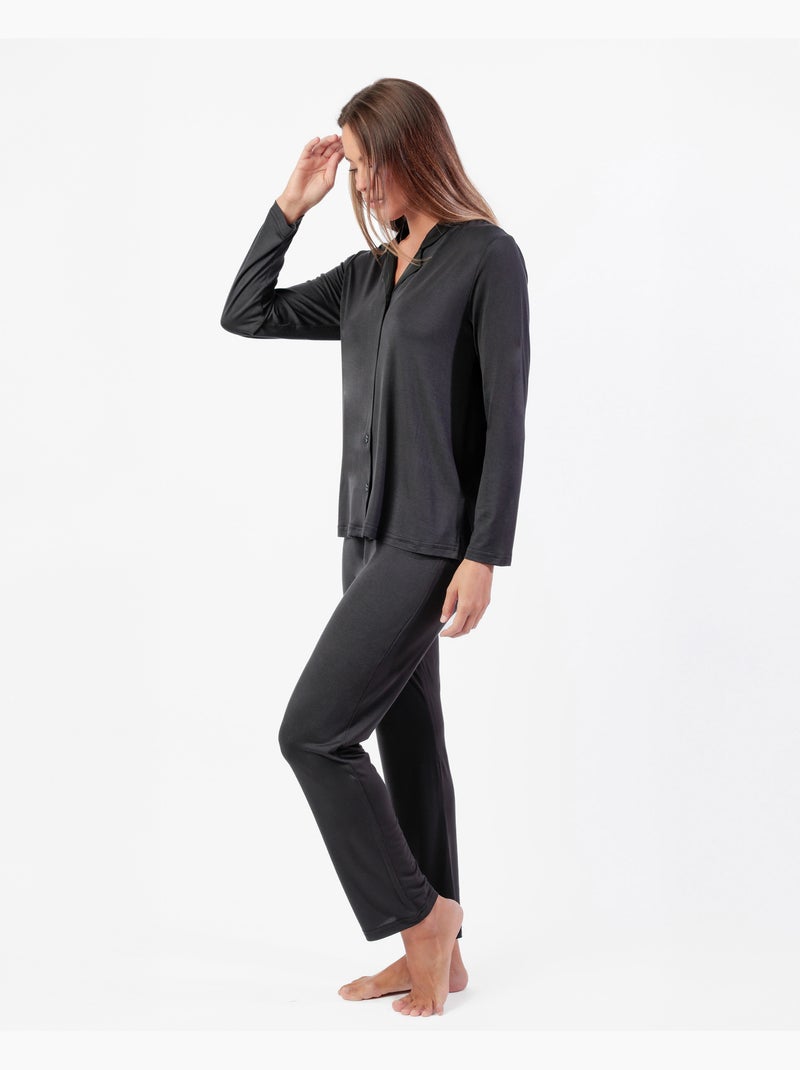 ADMAS LUXURY Pijama Manga Larga Abierto Luxury Lisos para Mujer Negro - Kiabi