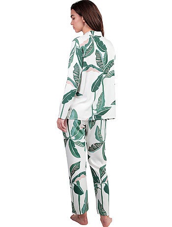 ADMAS LUXURY Pijama Manga Larga Abierto Popelín Luxury Leaves para Mujer