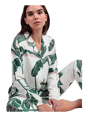 ADMAS LUXURY Pijama Manga Larga Abierto Popelín Luxury Leaves para Mujer