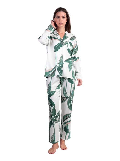 ADMAS LUXURY Pijama Manga Larga Abierto Popelín Luxury Leaves para Mujer - Kiabi