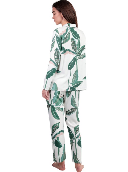 ADMAS LUXURY Pijama Manga Larga Abierto Popelín Luxury Leaves para Mujer - Kiabi