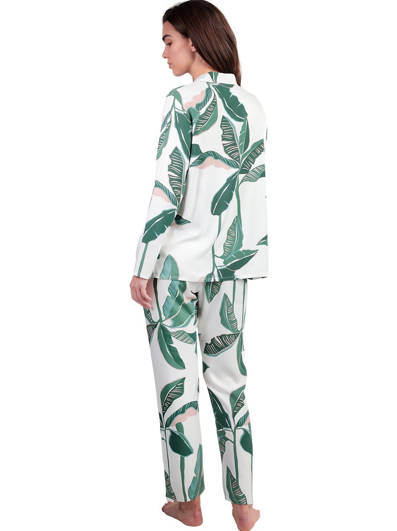 ADMAS LUXURY Pijama Manga Larga Abierto Popelín Luxury Leaves para Mujer Verde - Kiabi