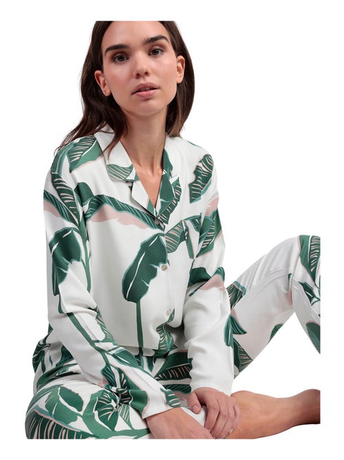 ADMAS LUXURY Pijama Manga Larga Abierto Popelín Luxury Leaves para Mujer - Kiabi