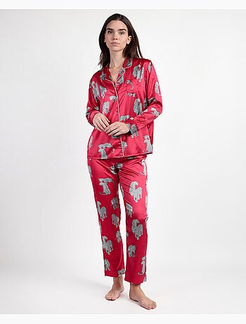 ADMAS LUXURY Pijama Manga Larga Abierto Satinado Jungle Fever para Mujer