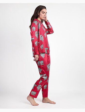 ADMAS LUXURY Pijama Manga Larga Abierto Satinado Jungle Fever para Mujer