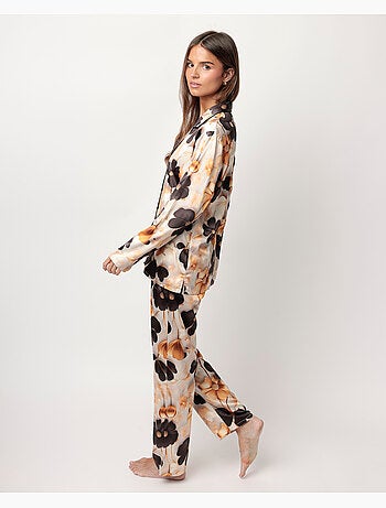 ADMAS LUXURY Pijama Manga Larga Abierto Satinado Luxury Flowers para Mujer