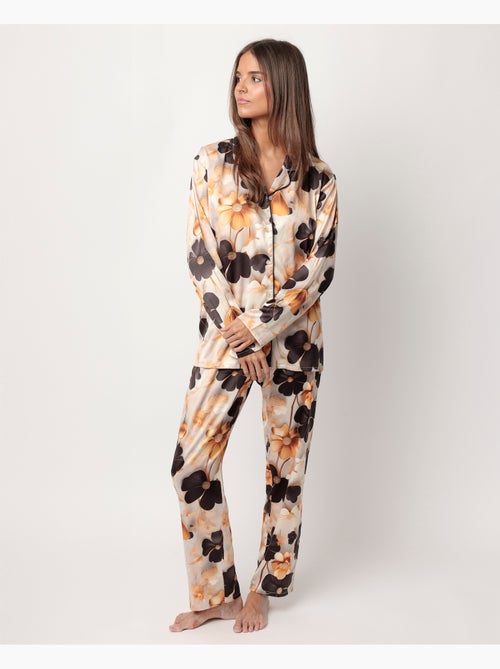 ADMAS LUXURY Pijama Manga Larga Abierto Satinado Luxury Flowers para Mujer - Kiabi