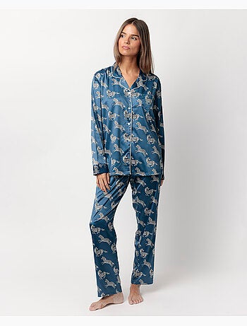 ADMAS LUXURY Pijama Manga Larga Abierto Satinado Zebra Gold para Mujer