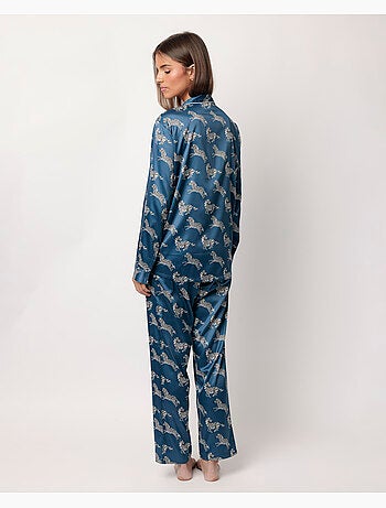 ADMAS LUXURY Pijama Manga Larga Abierto Satinado Zebra Gold para Mujer