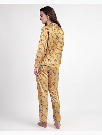 ADMAS LUXURY Pijama Manga Larga Abierto Satinado Zebra Gold para Mujer