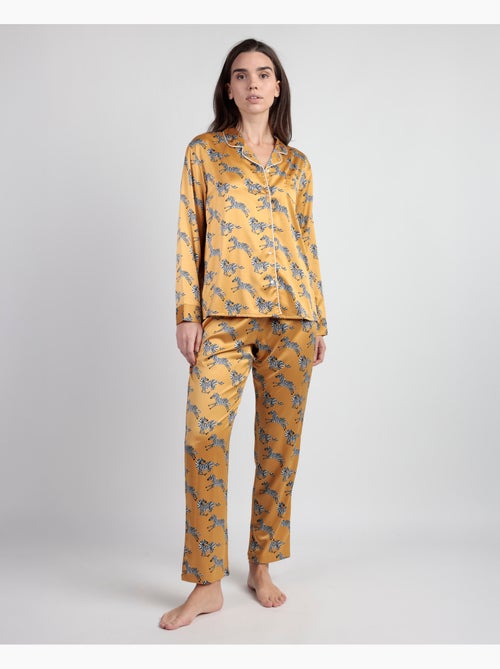 ADMAS LUXURY Pijama Manga Larga Abierto Satinado Zebra Gold para Mujer - Kiabi ADMAS LUXURY Pijama Manga Larga Abierto Satinado Zebra Gold para Mujer - Kiabi