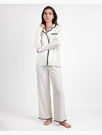 ADMAS LUXURY Pijama Manga Larga Abierto Stitching para Mujer
