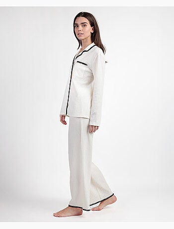ADMAS LUXURY Pijama Manga Larga Abierto Stitching para Mujer