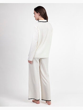 ADMAS LUXURY Pijama Manga Larga Abierto Stitching para Mujer