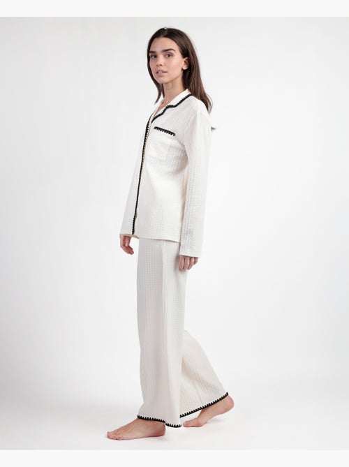 ADMAS LUXURY Pijama Manga Larga Abierto Stitching para Mujer - Kiabi ADMAS LUXURY Pijama Manga Larga Abierto Stitching para Mujer - Kiabi