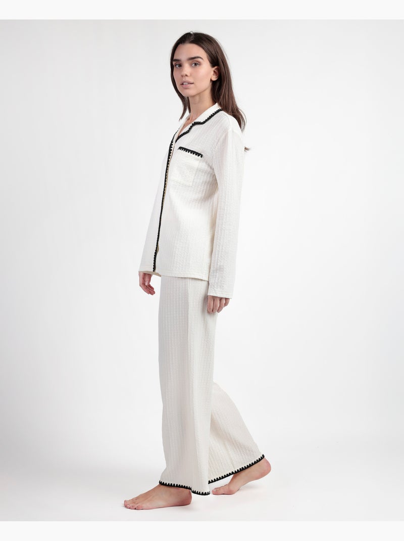 ADMAS LUXURY Pijama Manga Larga Abierto Stitching para Mujer Crudo - Kiabi