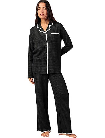 ADMAS LUXURY Pijama Manga Larga Abierto Stitching para Mujer