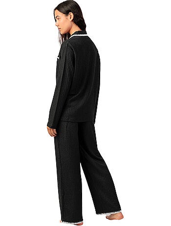 ADMAS LUXURY Pijama Manga Larga Abierto Stitching para Mujer