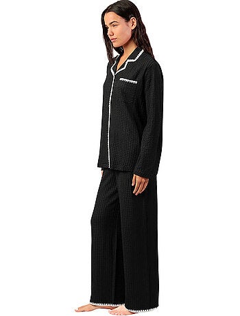 ADMAS LUXURY Pijama Manga Larga Abierto Stitching para Mujer
