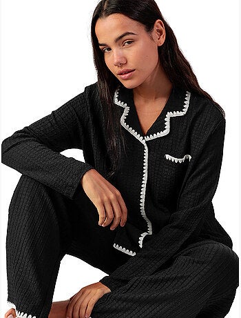 ADMAS LUXURY Pijama Manga Larga Abierto Stitching para Mujer