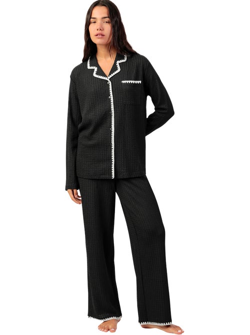ADMAS LUXURY Pijama Manga Larga Abierto Stitching para Mujer - Kiabi