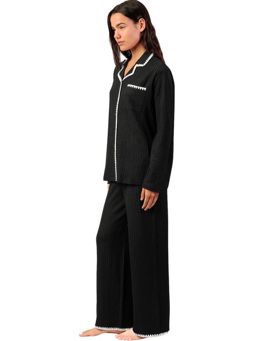 ADMAS LUXURY Pijama Manga Larga Abierto Stitching para Mujer - Kiabi
