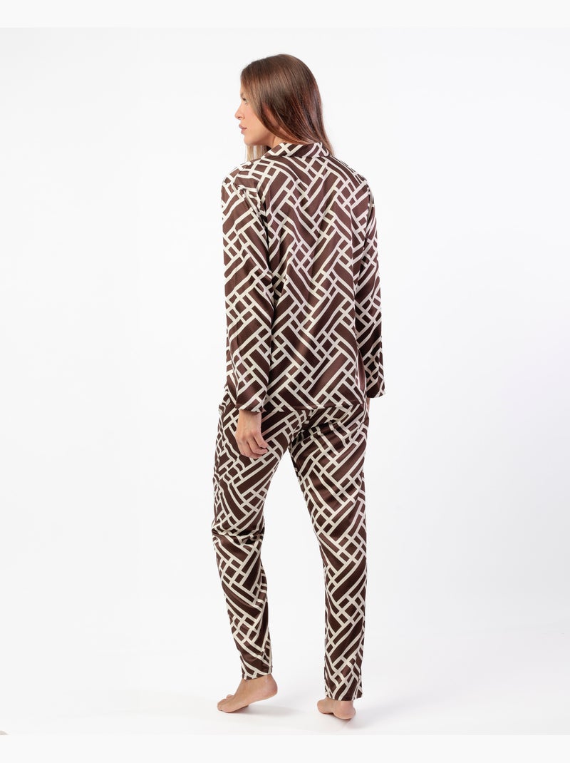 ADMAS LUXURY Pijama Manga Larga Luxe Geometric para Mujer Marrón chocolate - Kiabi