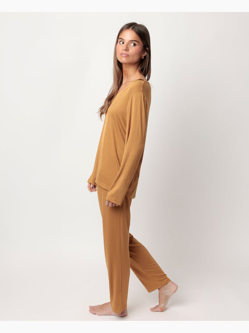 ADMAS LUXURY Pijama Manga Larga Luxury Lisos para Mujer Cobre - Kiabi